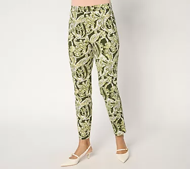 Susan Graver Weekend Printed Premium Stretch Regular Slim Leg Ankle Pants