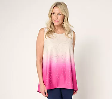 Susan Graver Artisan Beaded Ombre Georgette High Low Hem Sleeveless Top