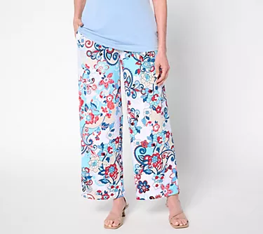 Susan Graver Regular Printed Liquid Knit Wide Leg Ankle Pants