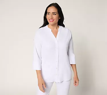 Attitudes by Renee Regular Stretch Woven Button Front Tunic