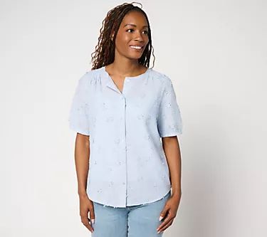 nicole by Nicole Miller 100% Cotton Floral Applique Shirt