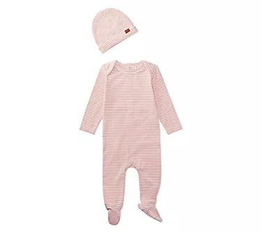MiniMoi Girls' Striped Shoulder Flap Footie Set
