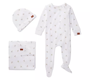MiniMoi Girls' Ribbed Airplane Footie Set