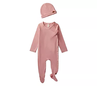 MiniMoi Girls' Solid Crossover Footie Pajama Set