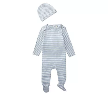 MiniMoi  Boys' Striped Shoulder Flap Footie Set