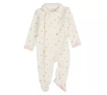 MiniMoi Baby Lily Of The Valley Snap Front Velour Footie