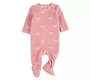 MiniMoi Baby & Toddler Velvet Bow Cotton Rich Velour Footie