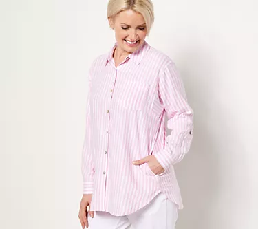 Susan Graver Pure Regular Cross-Dyed Linen Blend Tunic Shirt