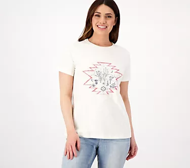 Denim & Co. Canyon Retreat Printed Crew Neck Short Sleeve Shirt