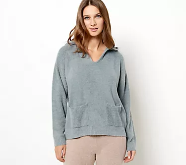 Barefoot Dreams CozyChic Lite Patch Pocket Hooded Pullover