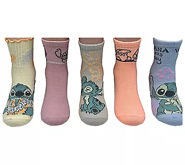 Disney Lilo & Stitch Girl's Ohana Mid-Crew SockSet - 5 Pair