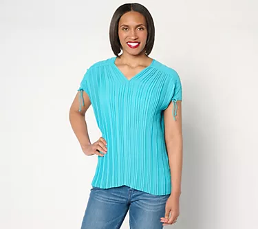 Attitudes by Renee Global Illusions Cinch Pleated Top