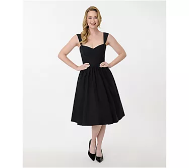 Unique Vintage Black Sleeveless Swing Dress