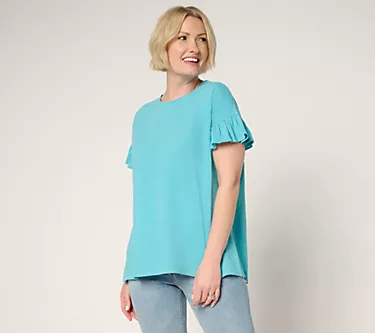 LOGO by Lori Goldstein 100% Cotton Ruffle Sleeve Tee