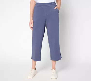 Belle Body by Kim Gravel Petite Sponge Fleece Wide Leg Crop Pant